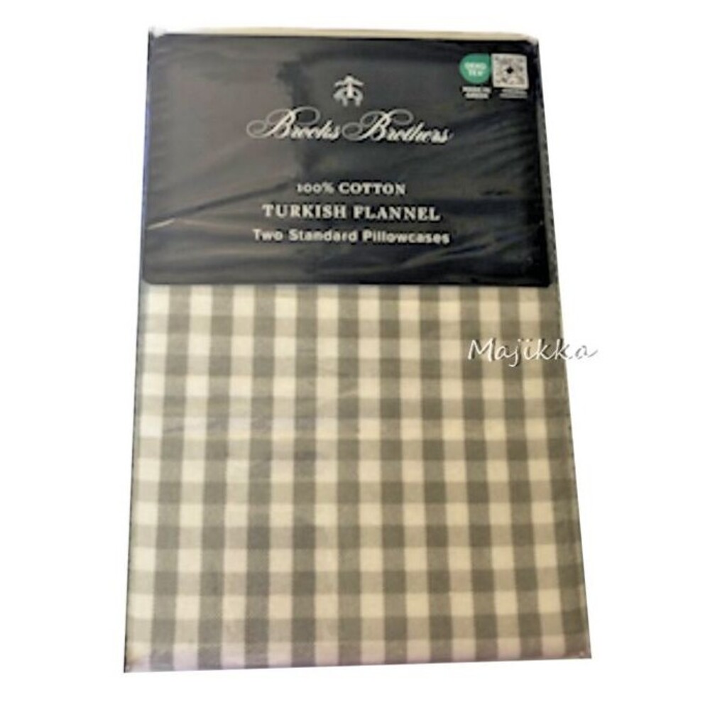 Brooks Brothers Turkish Flannel Standard Pillowcases Gray Check Plaid Set of 2